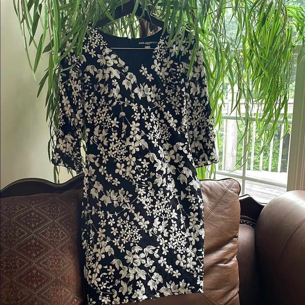 Karl Lagerfeld Black and White Floral Lace Dress